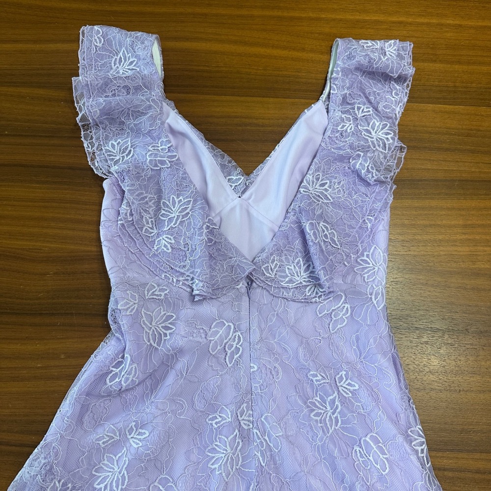 Sau Lee Lavender Lace Rosie Gown, Tiered Skirt Low Back‎ Boho Romantic Formal 10 - Picture 9 of 13